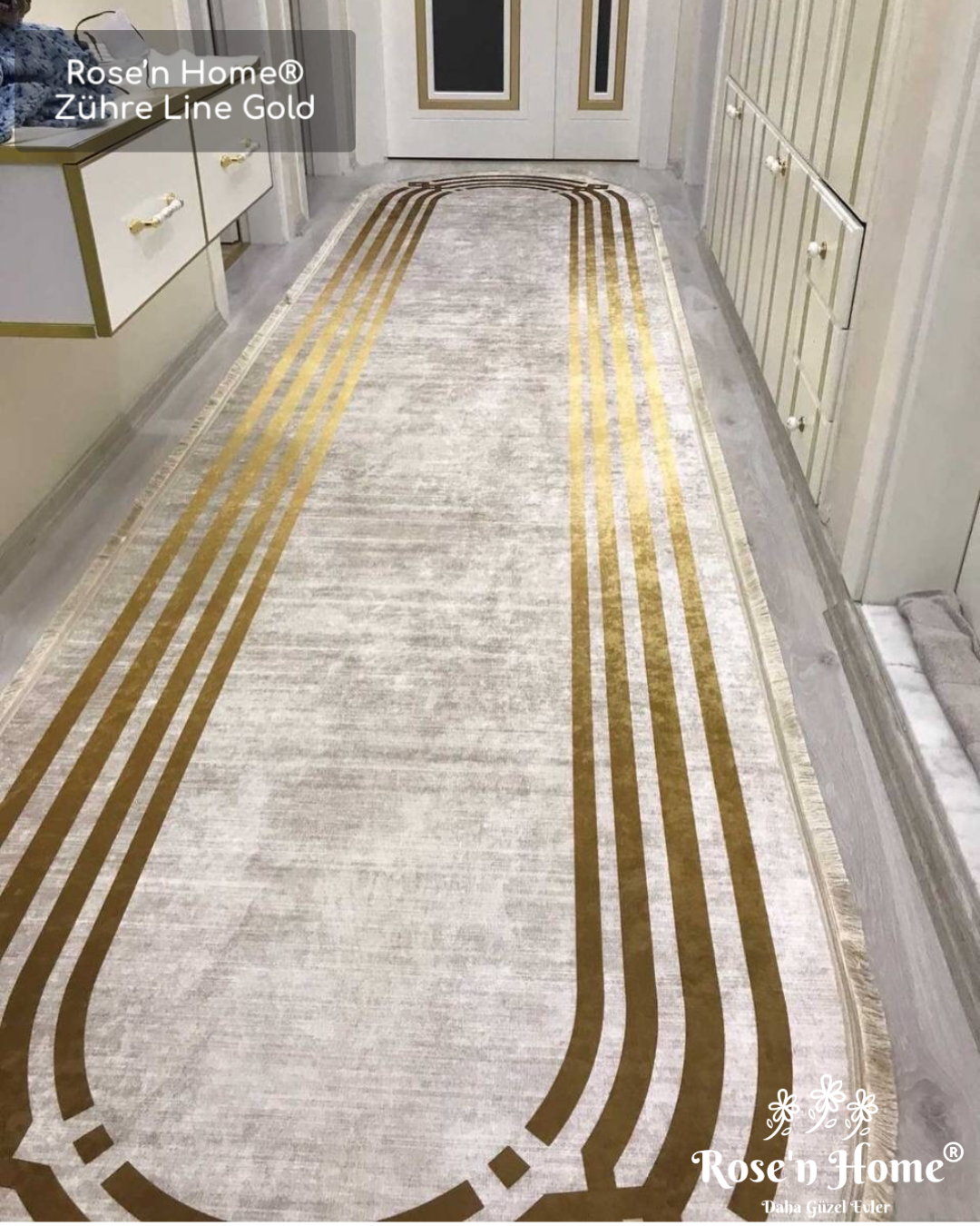 ZÜHRE LİNE GOLD - %100 Pamuk Dokuma Taban Makinede Yıkanabilir Kaymaz Halı