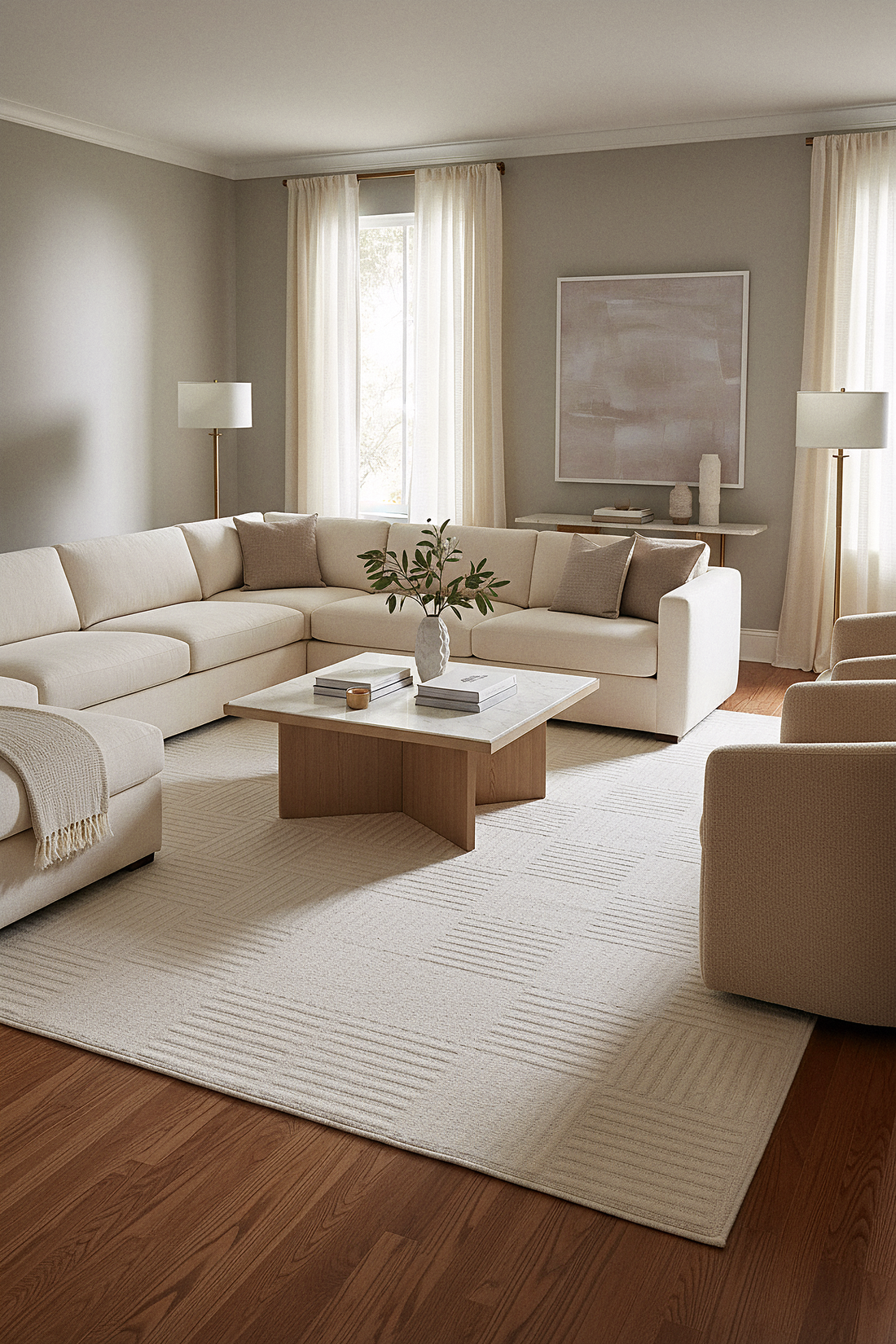 İCON T-LP01 KREM Modern Geometrik Desenli Salon Koridor Mutfak Halısı
