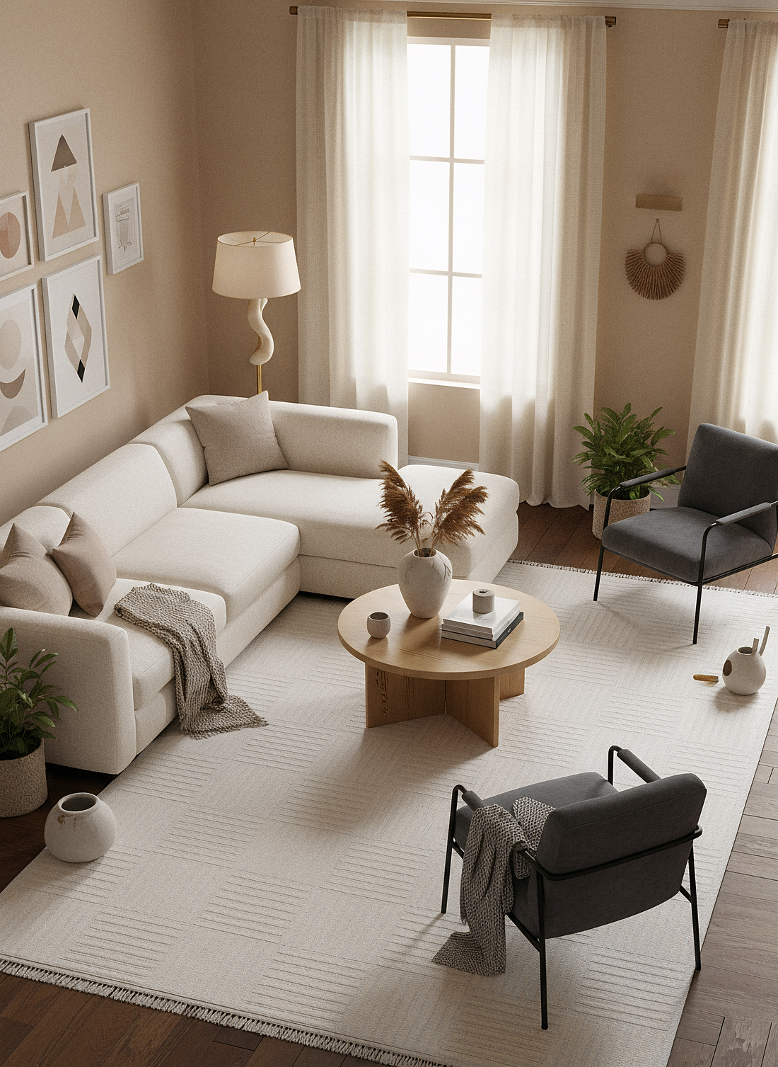 İCON T-LP01 KREM Modern Geometrik Desenli Salon Koridor Mutfak Halısı