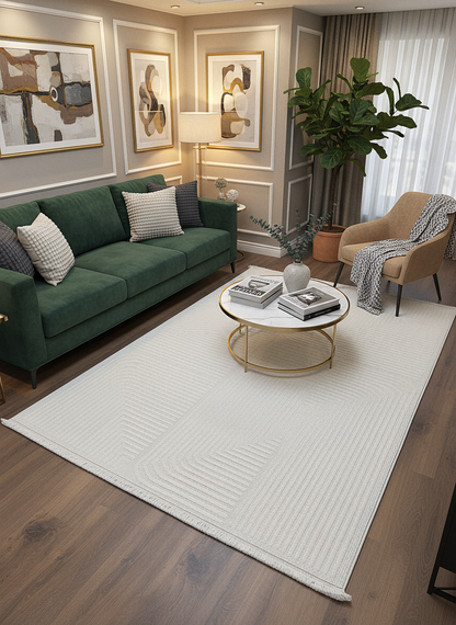 İCON T-LP04 KREM Modern Geometrik Desenli Salon Koridor Mutfak Halısı