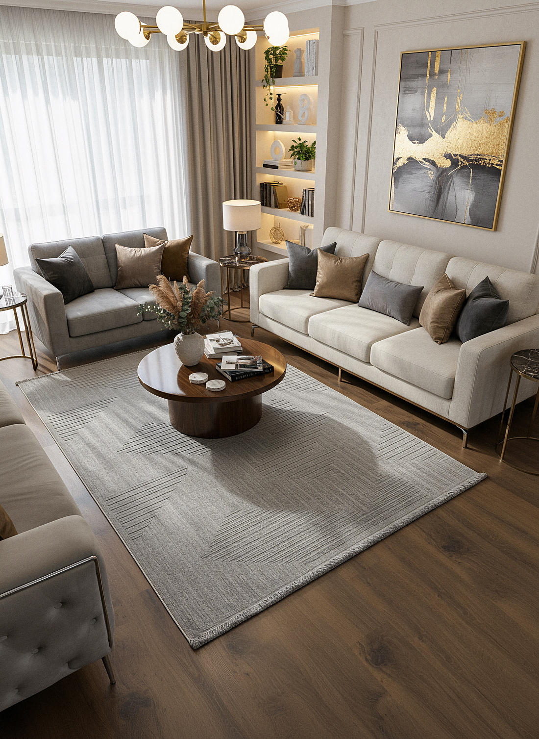 İCON T-LP05 GRİ Modern Geometrik Desenli Salon Koridor Mutfak Halısı