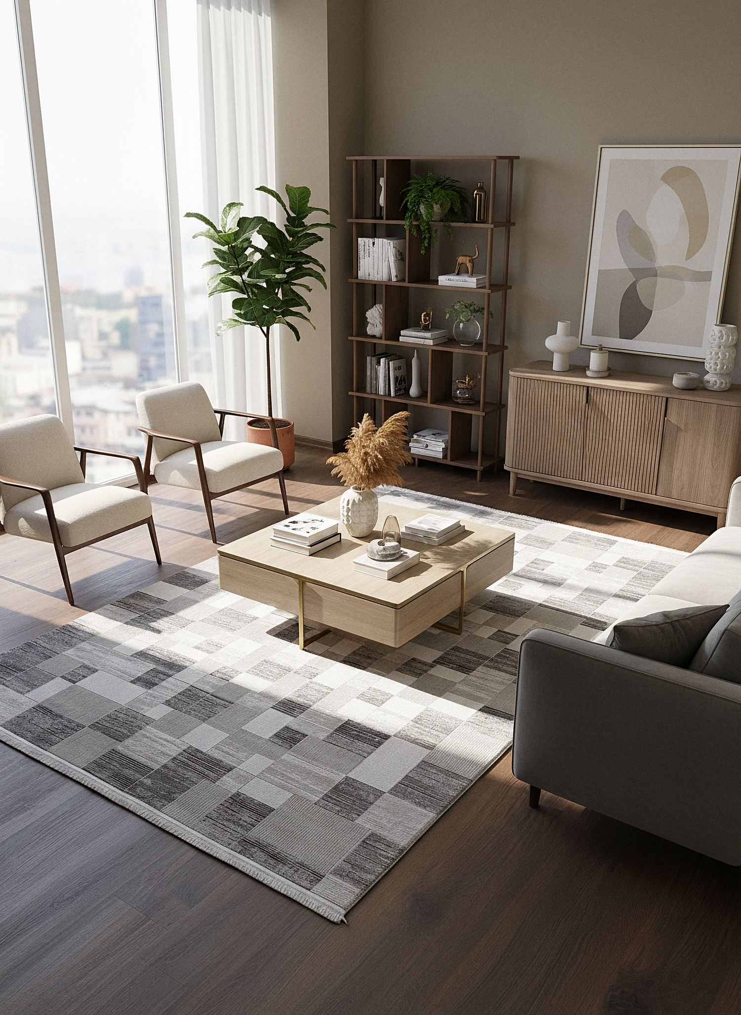 İCON T-MD06–GRİ Modern Yumuşak Salon Koridor Mutfak Makine Dokuma Halısı