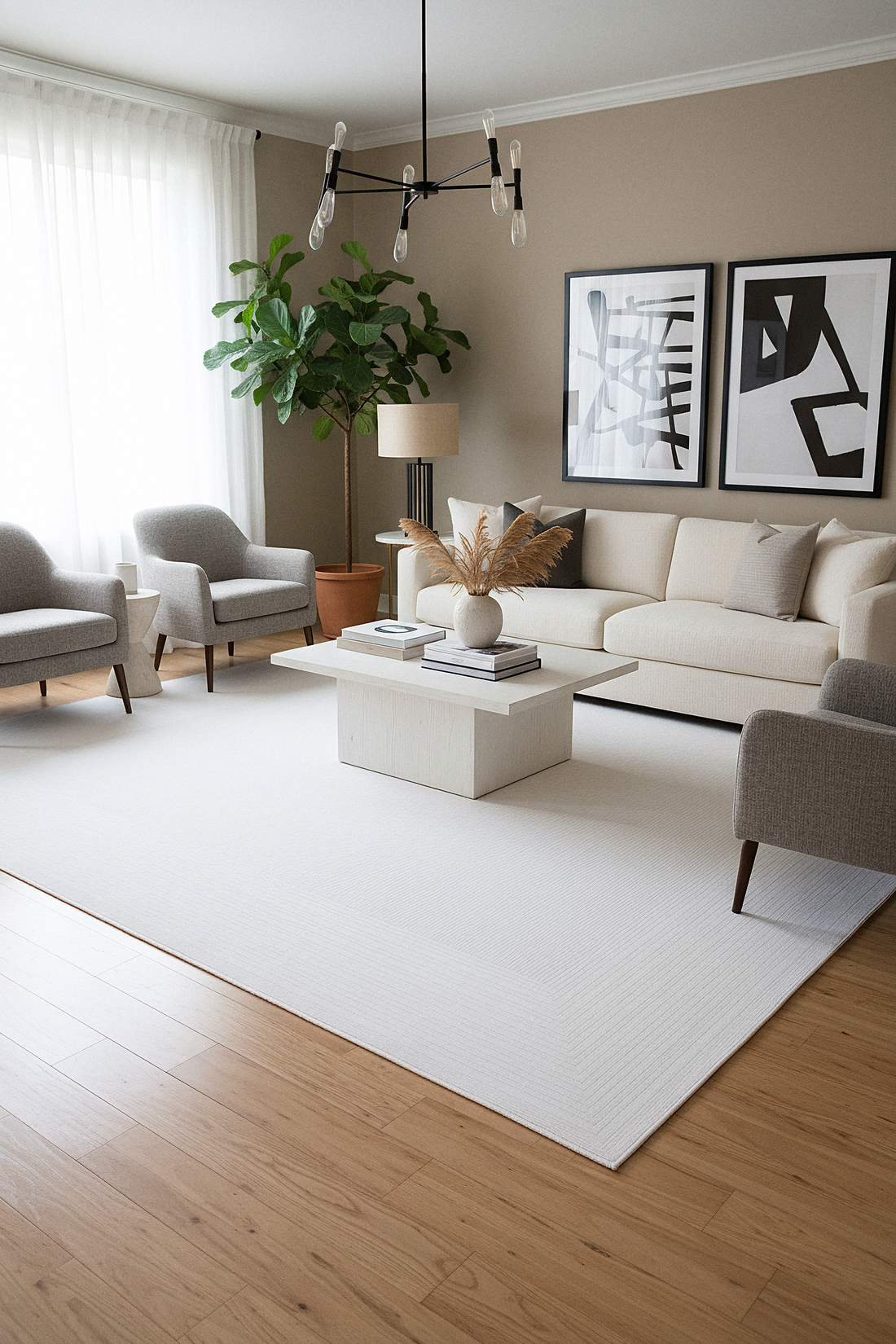 İCON T-RA01 KREM Modern Geometrik Desenli Salon Koridor Mutfak Halısı