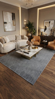 MYRA 476 Antrasit Geometrik Desenli Modern Salon Mutfak Koridor Balkon Halısı