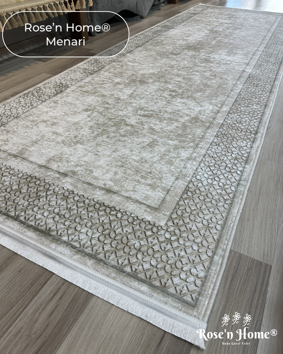 MENARİ - %100 Pamuk Dokuma Taban Makinede Yıkanabilir Kaymaz Halı