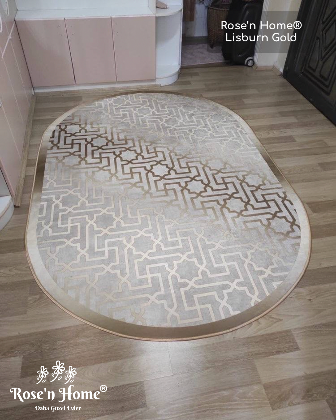 LİSBURN GOLD - %100 Pamuk Dokuma Taban Makinede Yıkanabilir Kaymaz Halı