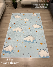 CLOUDS BLUE - %100 Pamuk Dokuma Taban Makinede Yıkanabilir Kaymaz Halı