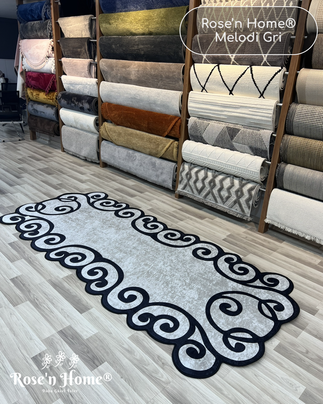 MELODİ GRİ - %100 Pamuk Dokuma Taban Makinede Yıkanabilir Kaymaz Halı