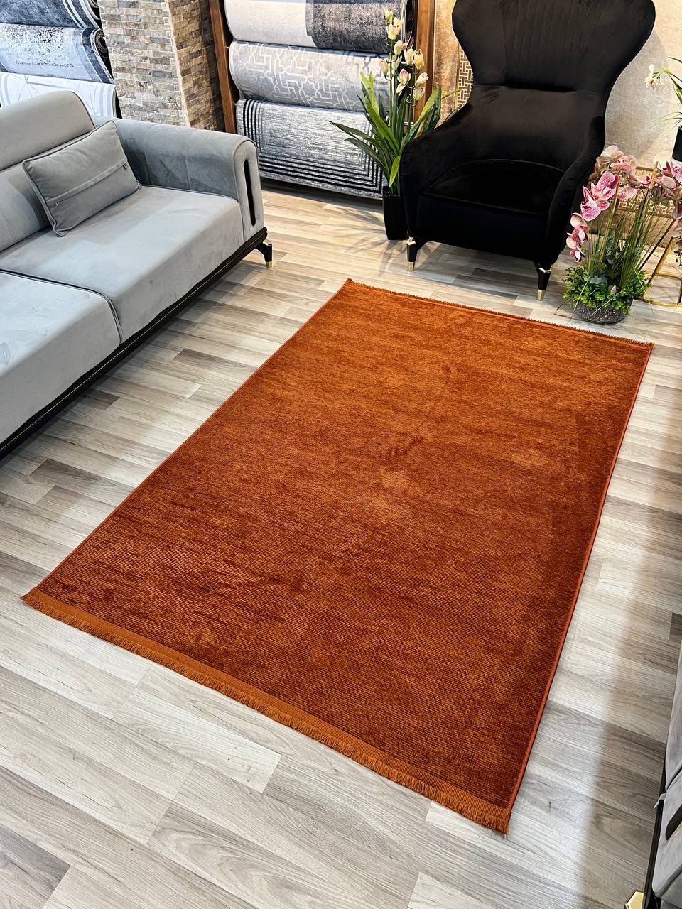 ŞÖNİL SADE KİREMİT Kaymaz Taban Salon Koridor Mutfak Balkon Şönil Kilim Dokuma-KP