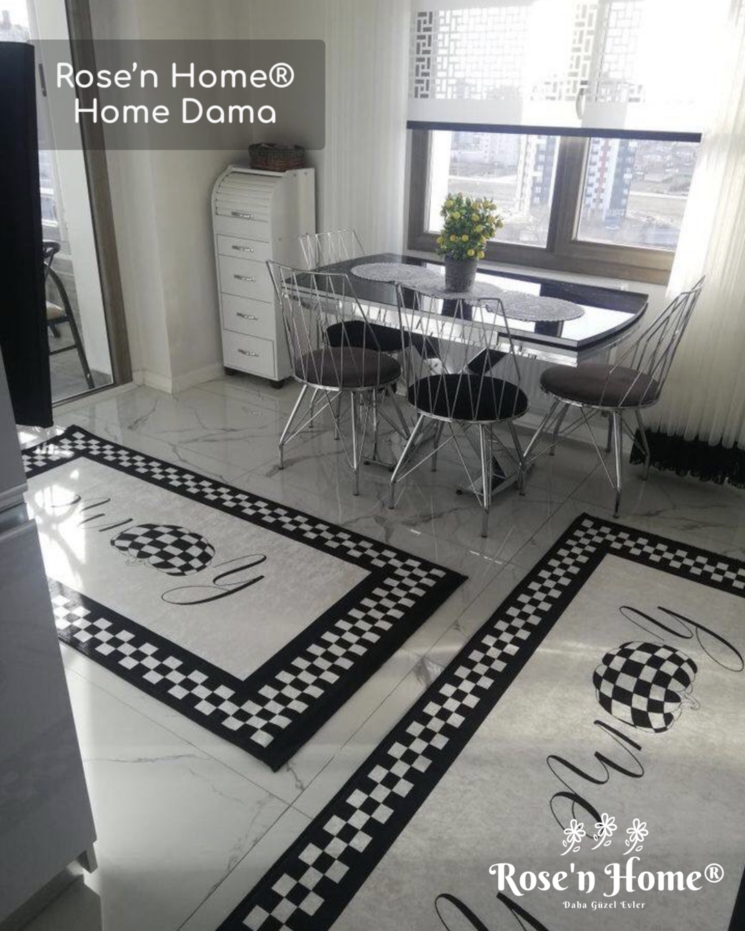 HOME DAMA - %100 Pamuk Dokuma Taban Makinede Yıkanabilir Kaymaz Halı