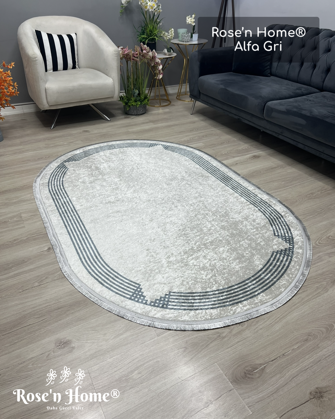 ALFA GRİ - %100 Pamuk Dokuma Taban Makinede Yıkanabilir Kaymaz Halı