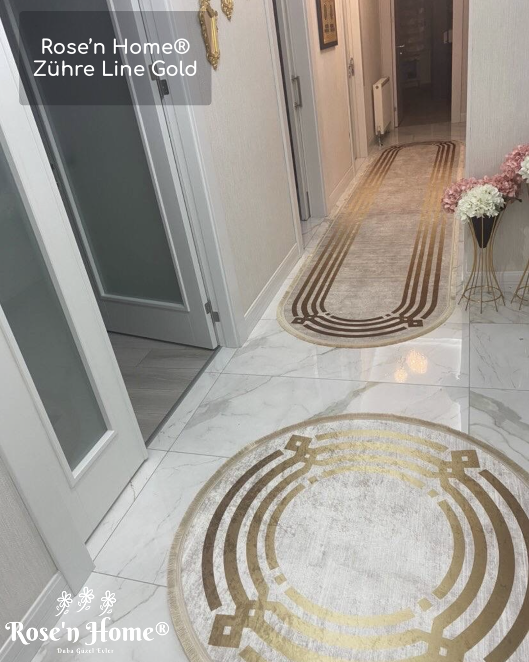 ZÜHRE LİNE GOLD - %100 Pamuk Dokuma Taban Makinede Yıkanabilir Kaymaz Halı