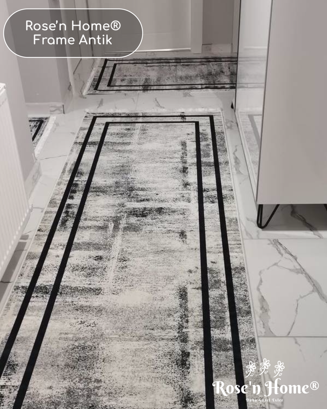 FRAME ANTİK - %100 Pamuk Dokuma Taban Makinede Yıkanabilir Kaymaz Halı