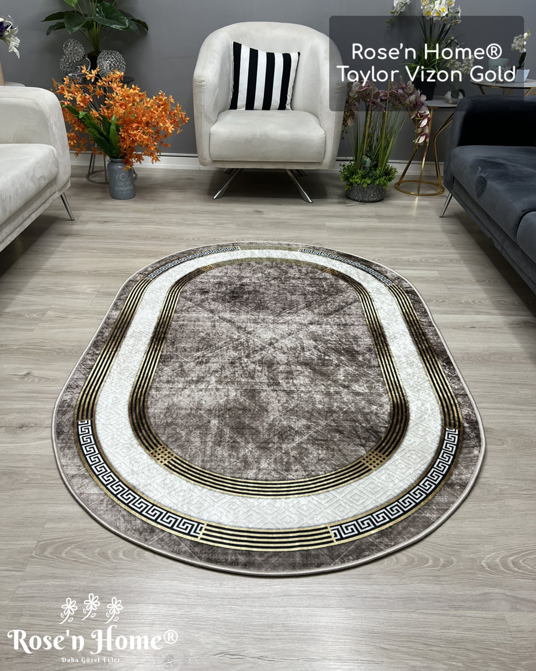TAYLOR VİZON - %100 Pamuk Dokuma Taban Makinede Yıkanabilir Kaymaz Halı