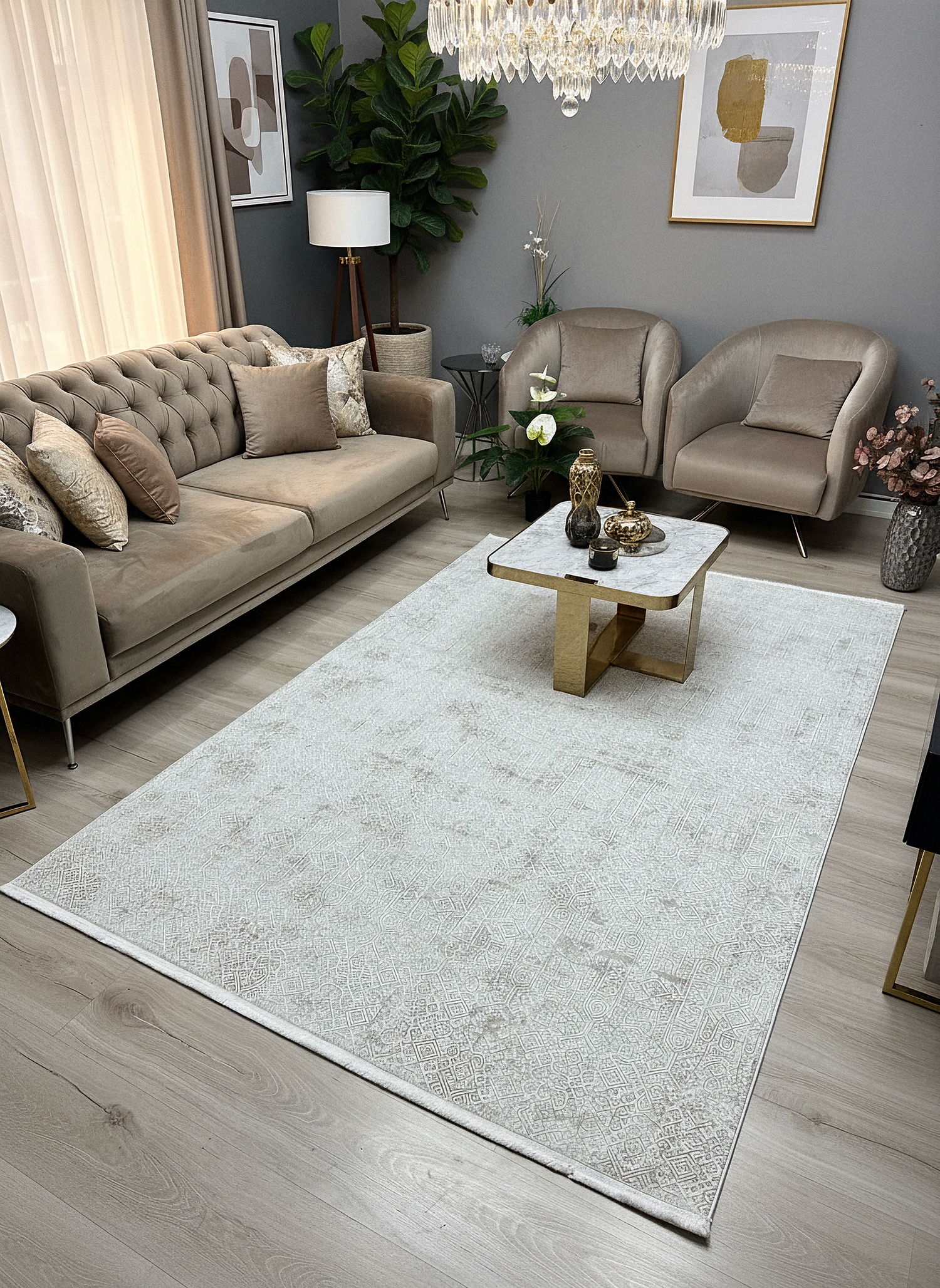 LOTUS 8020-T-KREM Sentetik Bambu Parlak Saten Salon Koridor Mutfak Halısı
