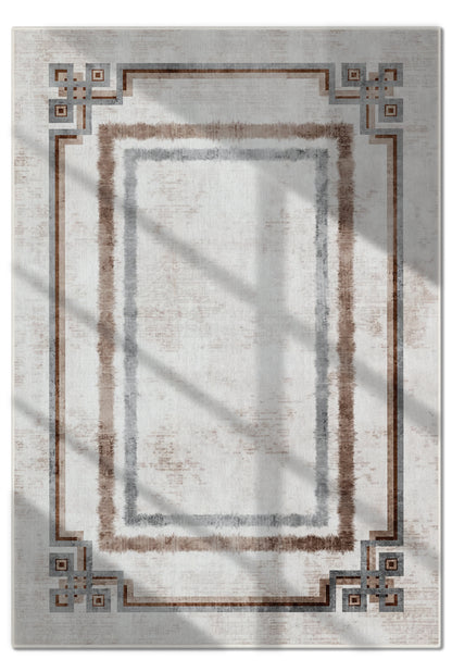 Arte M223-00 Çerçeveli Çizgili Dekoratif Dokuma Halı