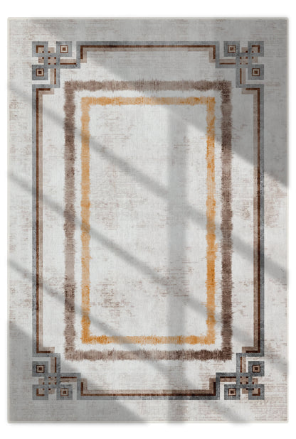 Arte M223-01 Çerçeveli Çizgili Dekoratif Dokuma Halı