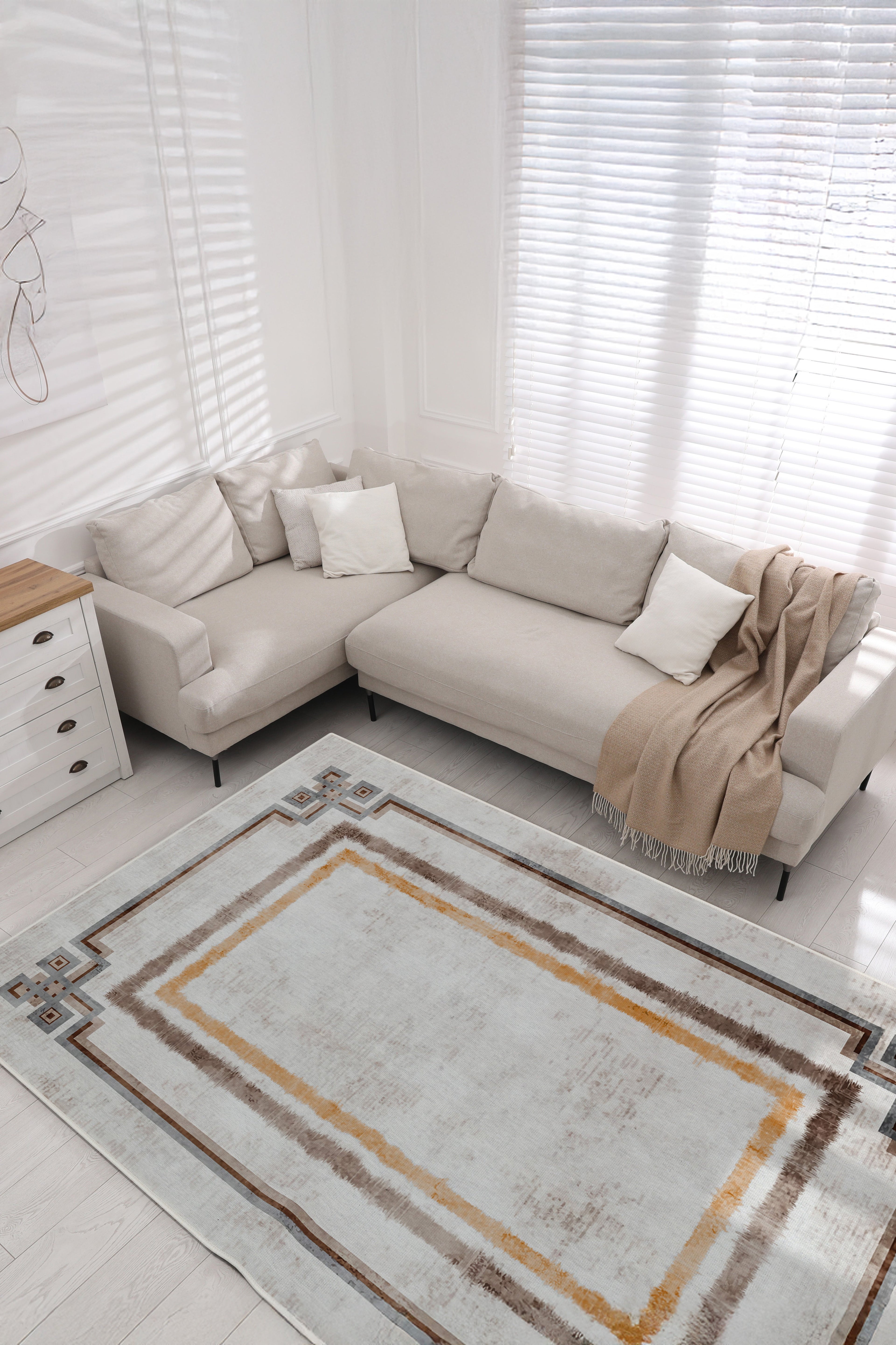 Arte M223-01 Çerçeveli Çizgili Dekoratif Dokuma Halı