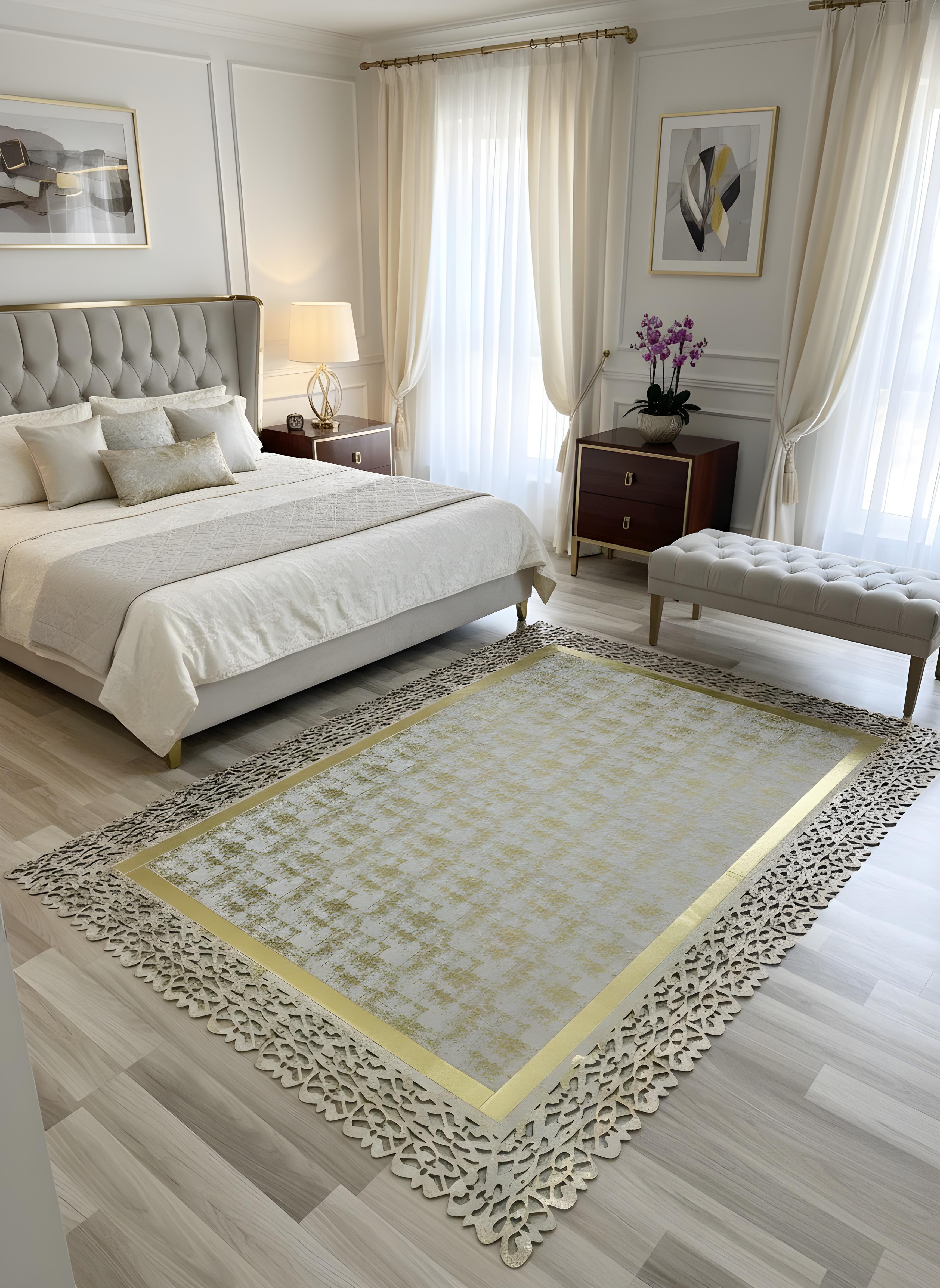 Royal Serisi Margo - El İşçiliği ile Üretilmiş Varaklı Deri Dekoratif Halı