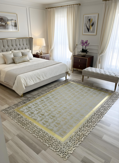 Royal Serisi Margo - El İşçiliği ile Üretilmiş Varaklı Deri Dekoratif Halı