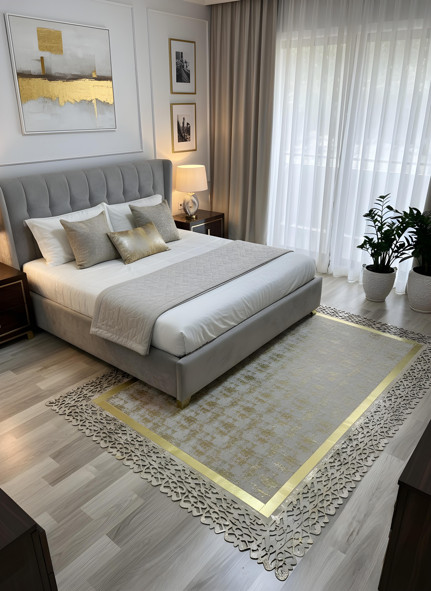 Royal Serisi Margo - El İşçiliği ile Üretilmiş Varaklı Deri Dekoratif Halı