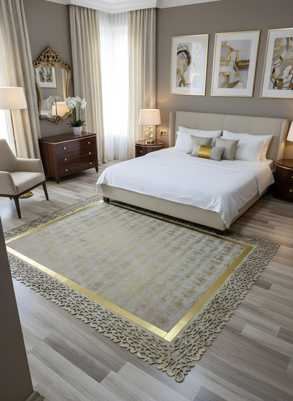 Royal Serisi Margo - El İşçiliği ile Üretilmiş Varaklı Deri Dekoratif Halı