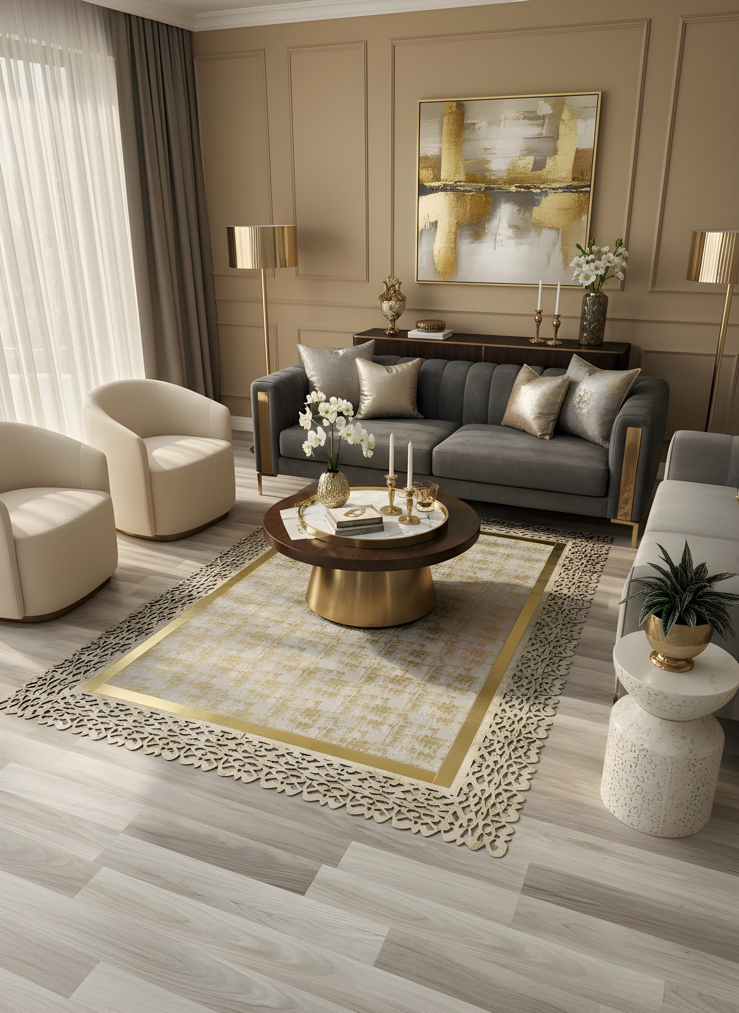 Royal Serisi Margo - El İşçiliği ile Üretilmiş Varaklı Deri Dekoratif Halı