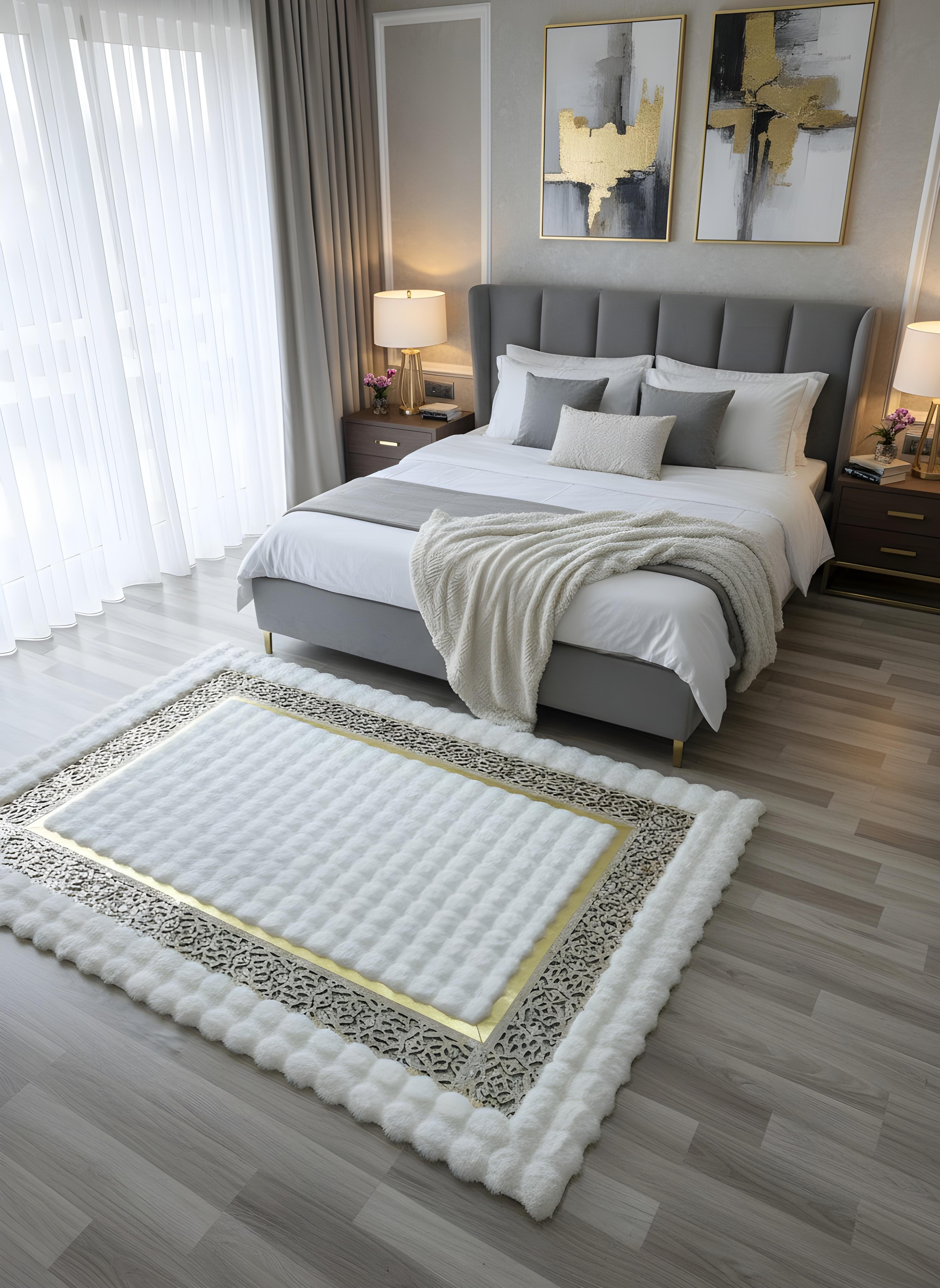 Royal Serisi Masal - El İşçiliği ile Tavşan Post ve Varaklı Deri Dekoratif Halı