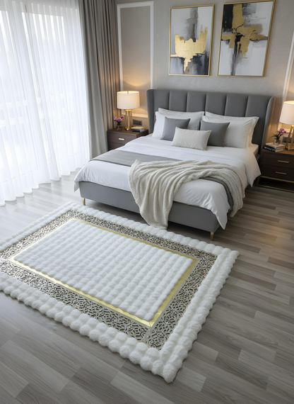 Royal Serisi Masal - El İşçiliği ile Tavşan Post ve Varaklı Deri Dekoratif Halı