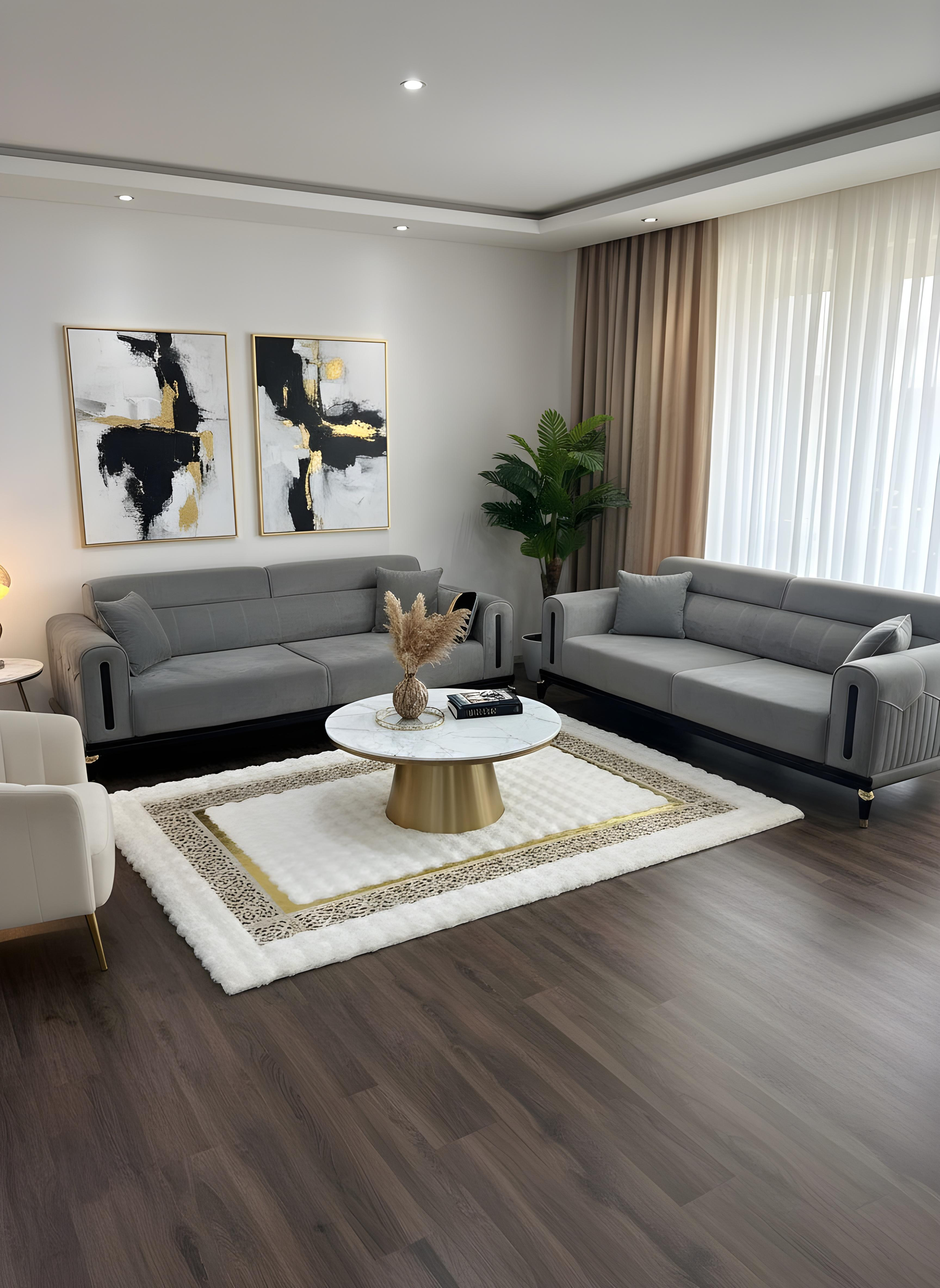 Royal Serisi Masal - El İşçiliği ile Tavşan Post ve Varaklı Deri Dekoratif Halı