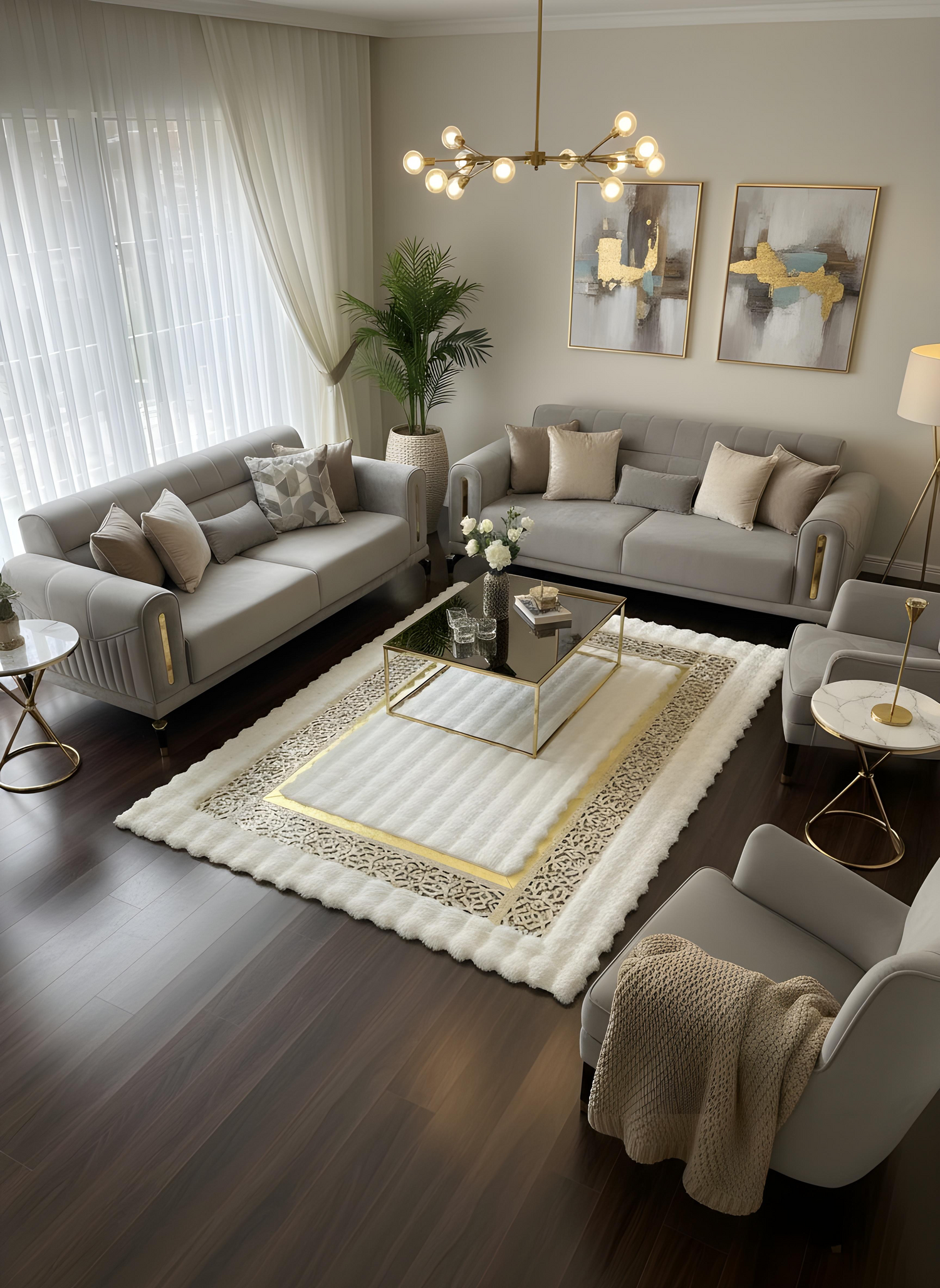 Royal Serisi Masal - El İşçiliği ile Tavşan Post ve Varaklı Deri Dekoratif Halı