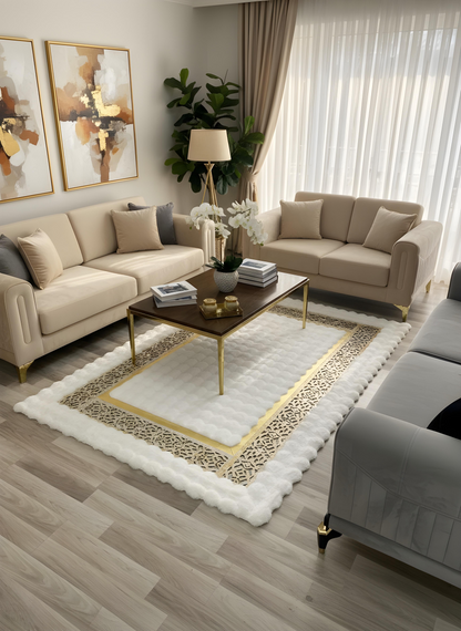 Royal Serisi Masal - El İşçiliği ile Tavşan Post ve Varaklı Deri Dekoratif Halı