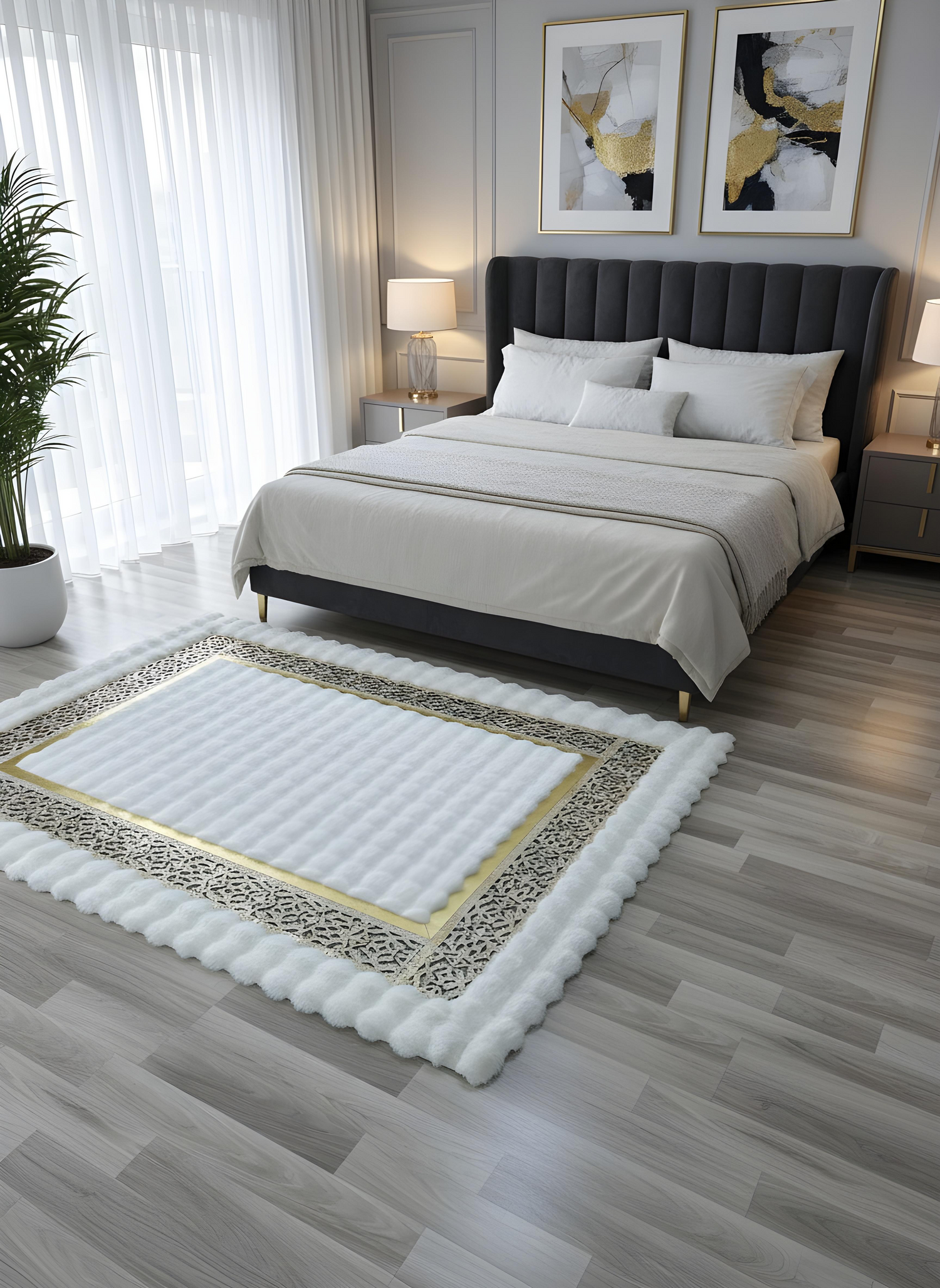 Royal Serisi Masal - El İşçiliği ile Tavşan Post ve Varaklı Deri Dekoratif Halı