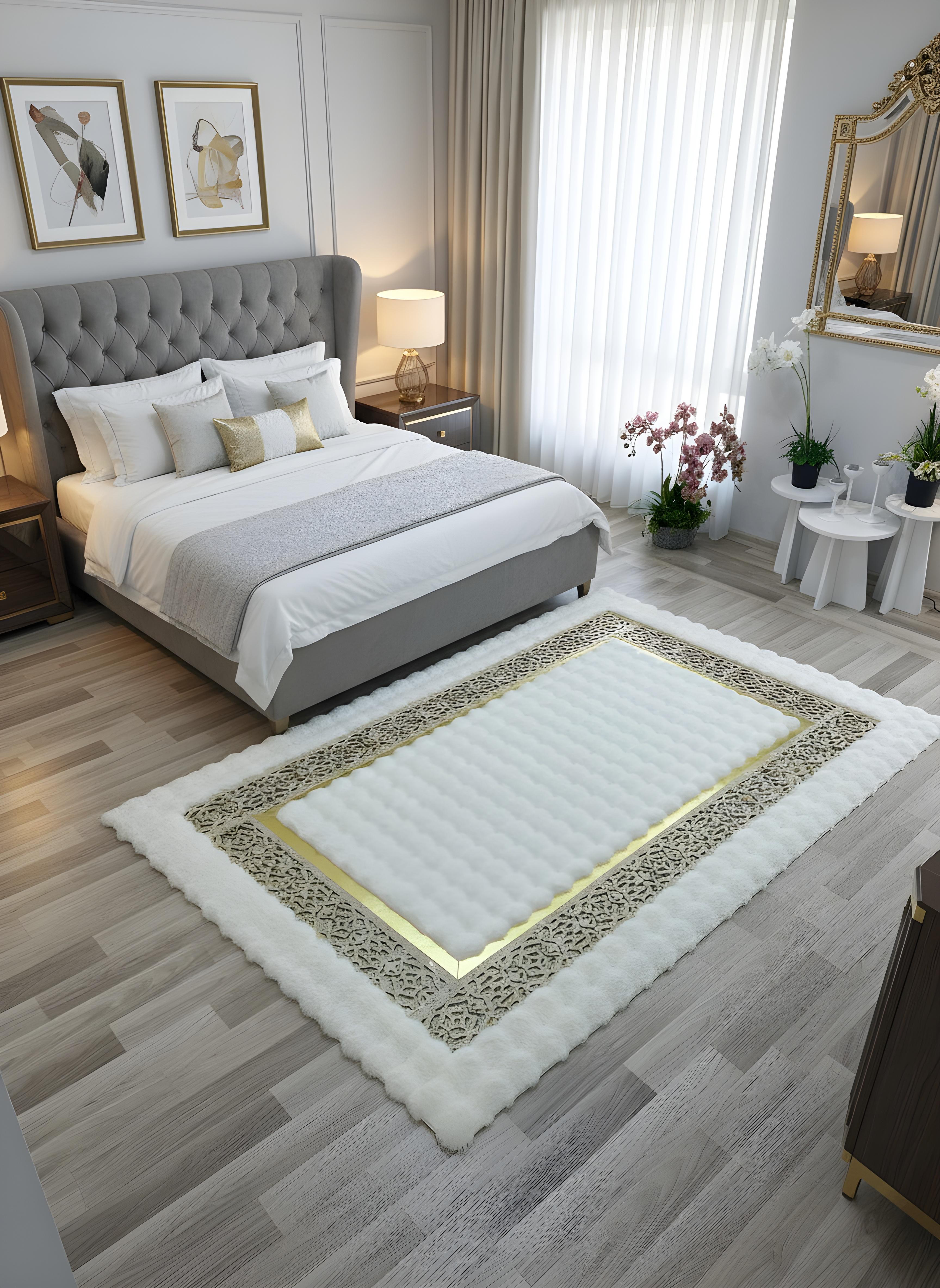 Royal Serisi Masal - El İşçiliği ile Tavşan Post ve Varaklı Deri Dekoratif Halı