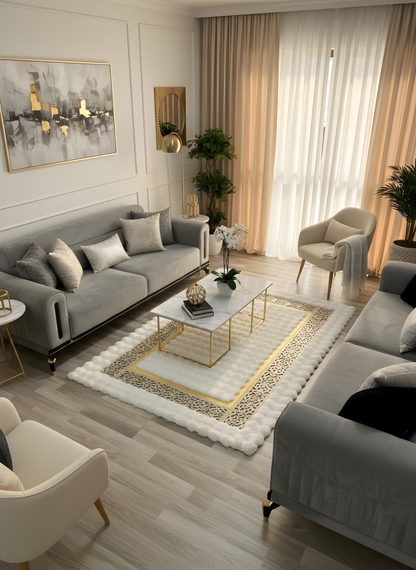 Royal Serisi Masal - El İşçiliği ile Tavşan Post ve Varaklı Deri Dekoratif Halı