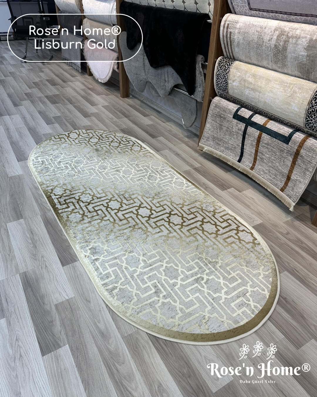 LİSBURN GOLD - %100 Pamuk Dokuma Taban Makinede Yıkanabilir Kaymaz Halı