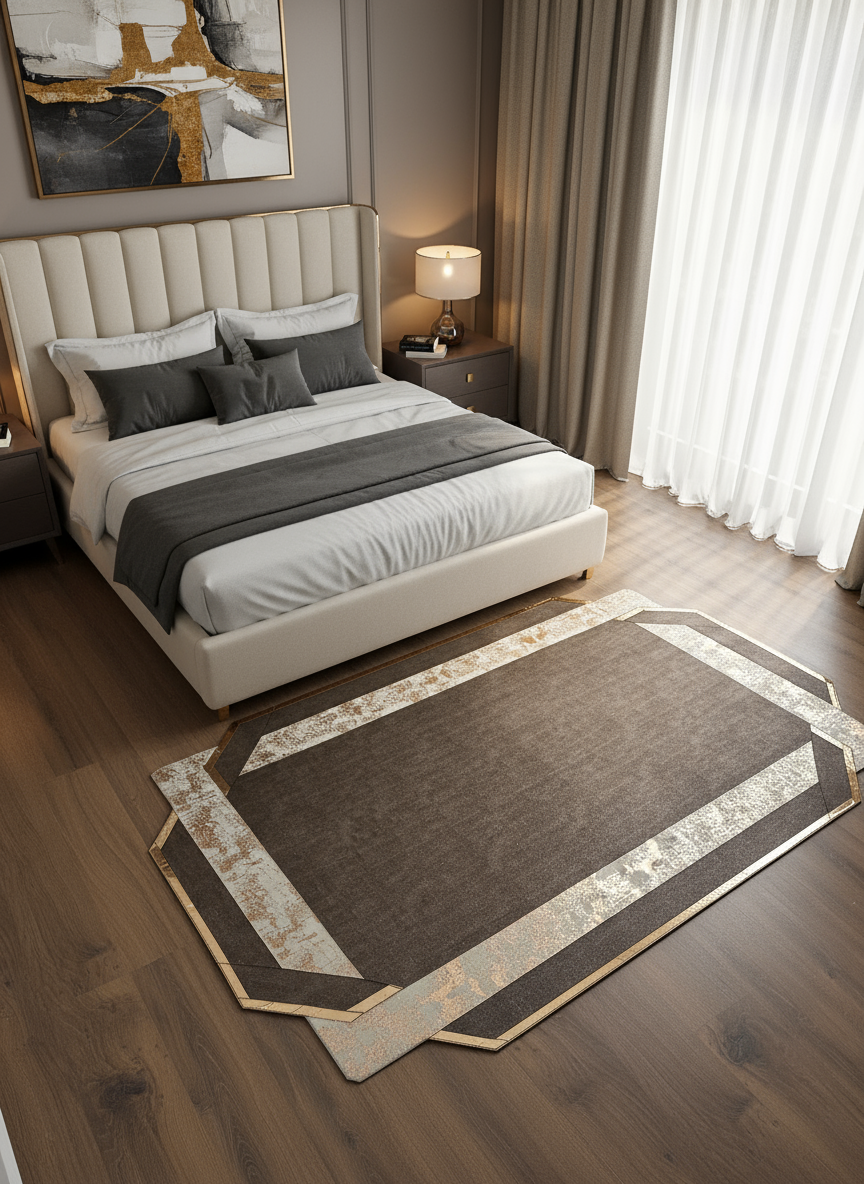 Royal Serisi Mehtap - El İşçiliği ile Üretilmiş Varaklı Deri Dekoratif Halı