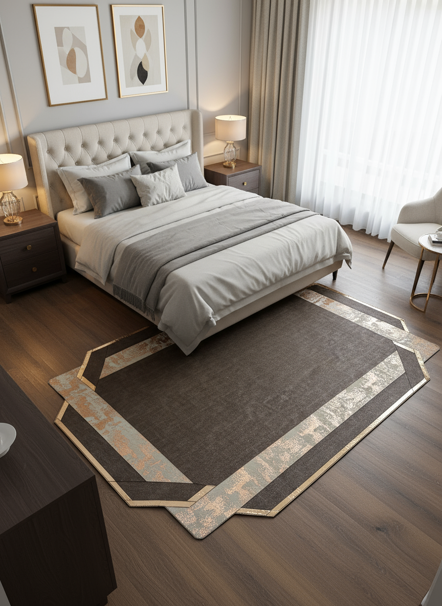 Royal Serisi Mehtap - El İşçiliği ile Üretilmiş Varaklı Deri Dekoratif Halı