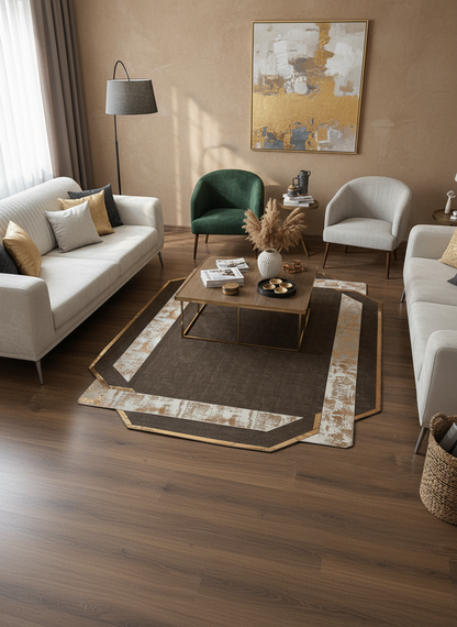 Royal Serisi Mehtap - El İşçiliği ile Üretilmiş Varaklı Deri Dekoratif Halı