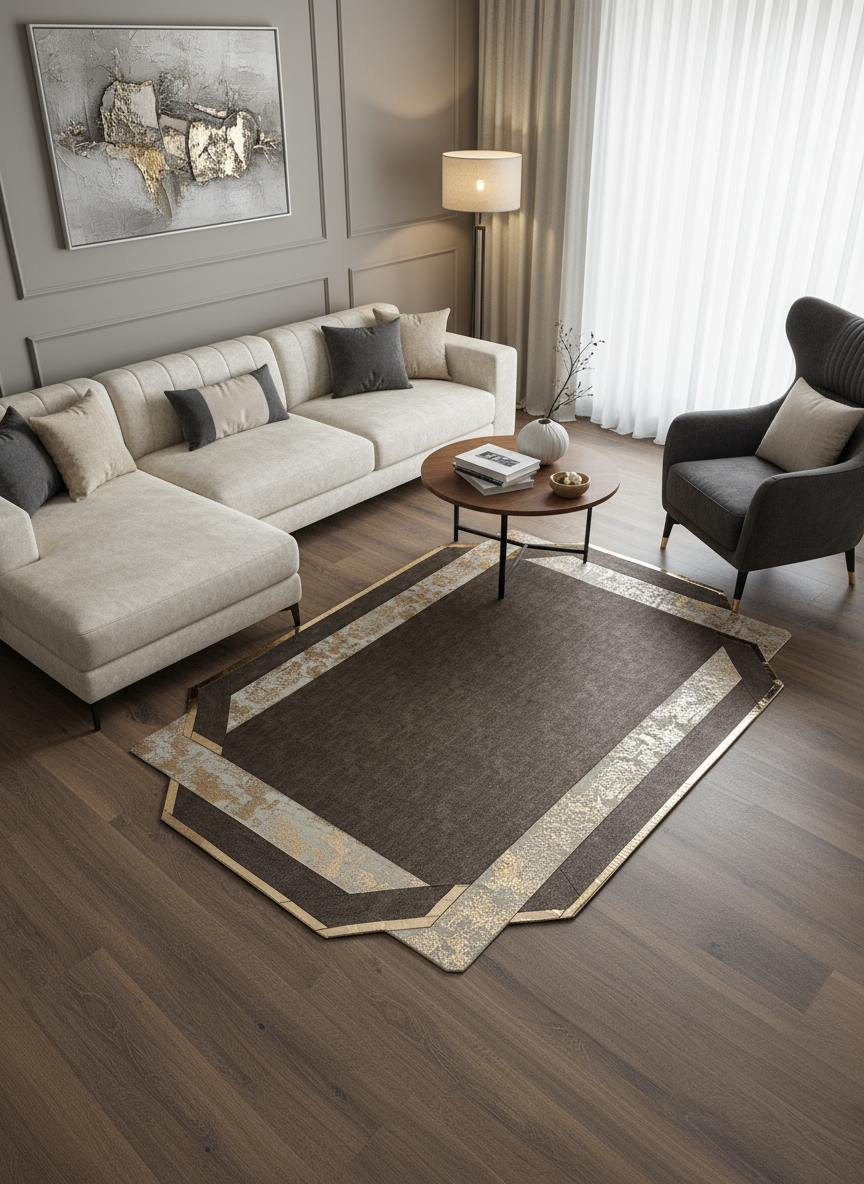 Royal Serisi Mehtap - El İşçiliği ile Üretilmiş Varaklı Deri Dekoratif Halı