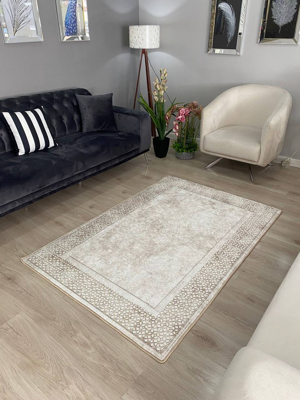 MENARİ - %100 Pamuk Dokuma Taban Makinede Yıkanabilir Kaymaz Halı