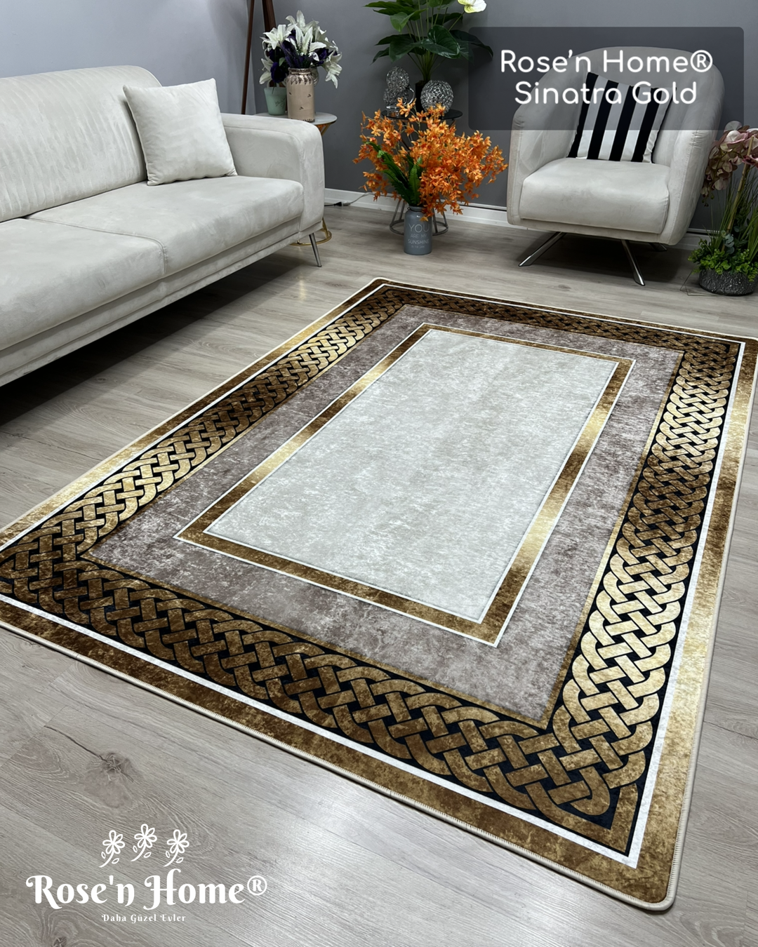 SİNATRA GOLD - %100 Pamuk Dokuma Taban Makinede Yıkanabilir Kaymaz Halı