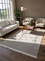MİLAS C11-VİZON Kabartmalı Modern Geometrik Desenli Salon Koridor Mutfak Halısı