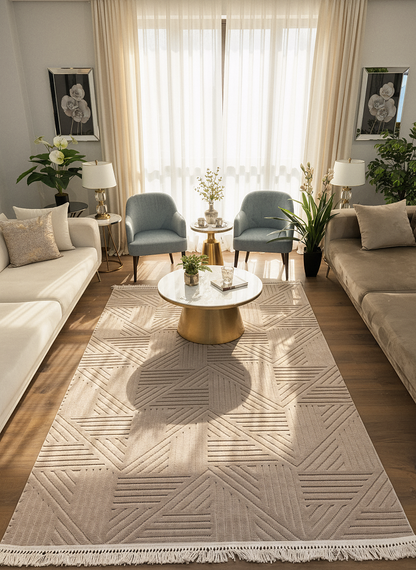 MİLAS C11-VİZON Kabartmalı Modern Geometrik Desenli Salon Koridor Mutfak Halısı