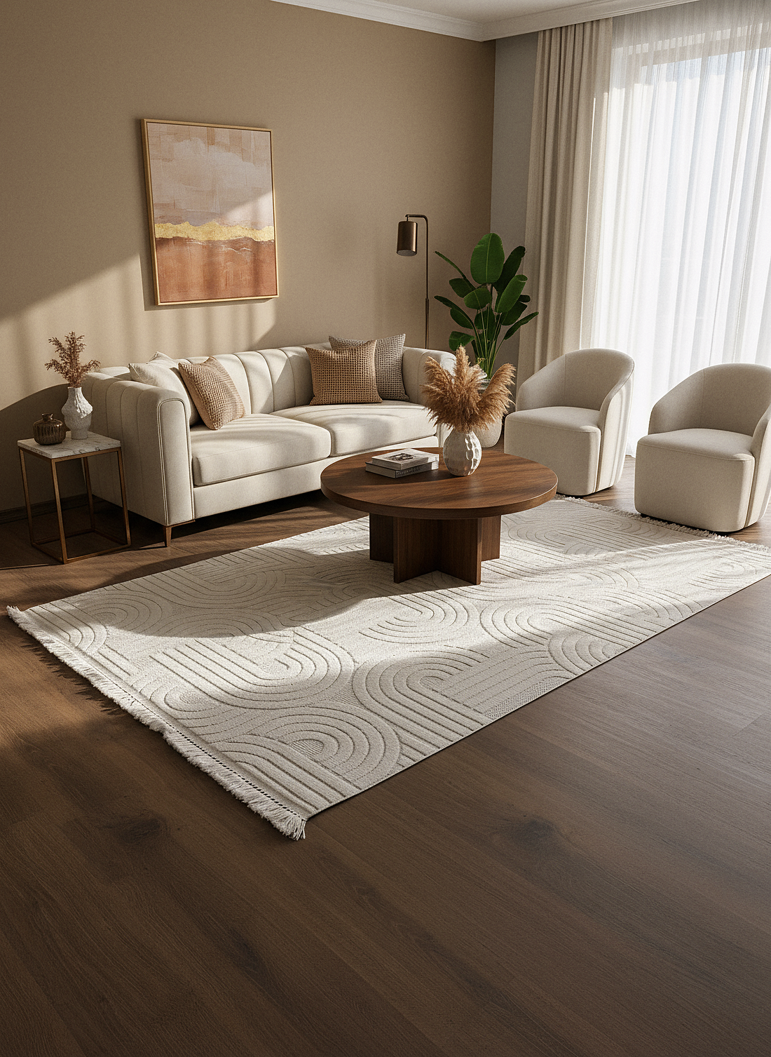 MİLAS C40-BEJ Kabartmalı Modern Geometrik Desenli Salon Koridor Mutfak Halısı