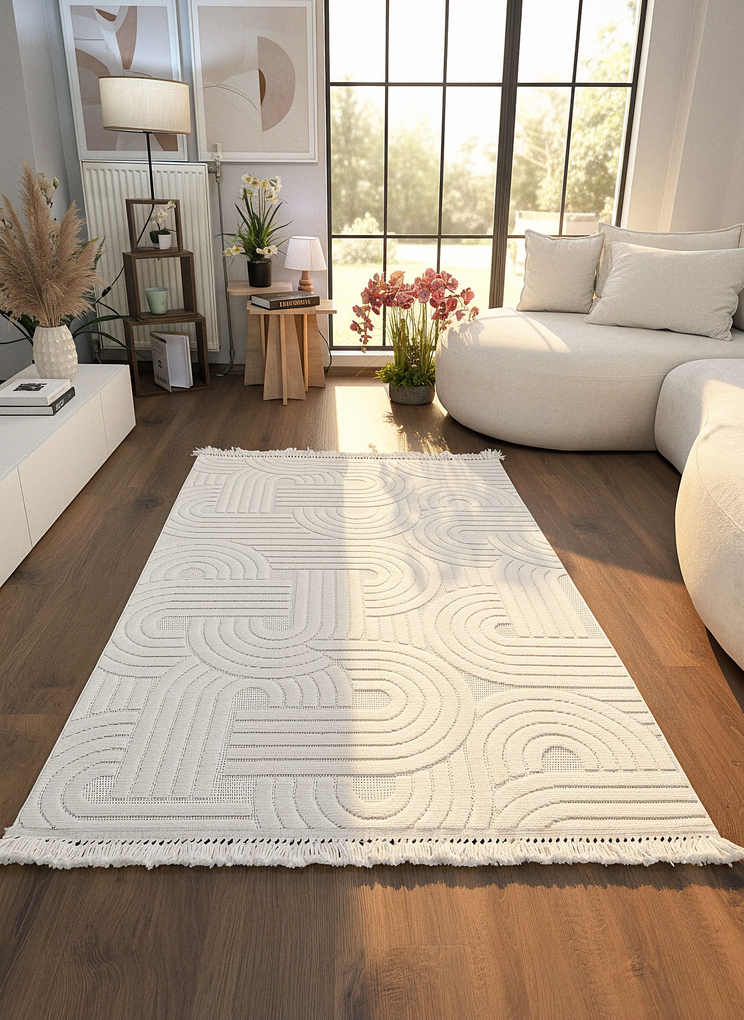 MİLAS C40-BEJ Kabartmalı Modern Geometrik Desenli Salon Koridor Mutfak Halısı