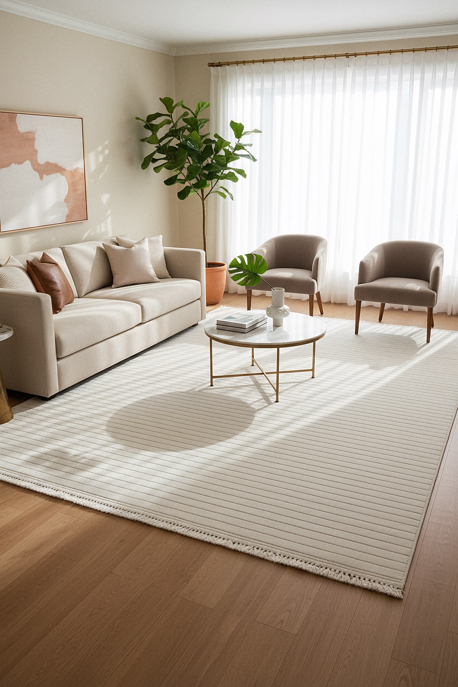 MİLAS T-JP55 KREM Kabartmalı Modern Geometrik Desenli Salon Koridor Mutfak Halısı
