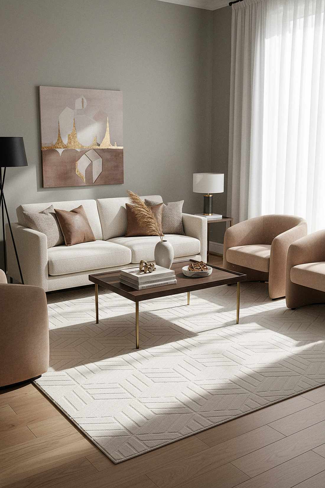 MİLAS T-LO67 BEJ Kabartmalı Modern Geometrik Desenli Salon Koridor Mutfak Halısı