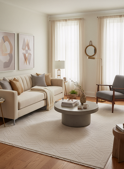 MİLAS T-LO67 BEJ Kabartmalı Modern Geometrik Desenli Salon Koridor Mutfak Halısı