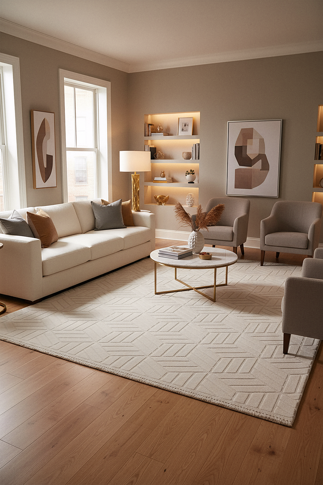 MİLAS T-LO67 BEJ Kabartmalı Modern Geometrik Desenli Salon Koridor Mutfak Halısı